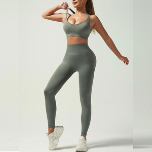 New Arrival Latest Design Women Yoga <b>Crop</b> <b>Top</b> Set High Quality Plus Size Solid Front Logo Eco-Friendly Breathable Quick Dry - Product Image 3