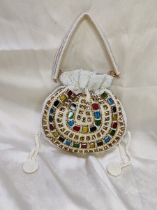 Luxury Designer Bollywood Celebrity Beaded Embroidery Potli <b>Bag</b> Handmade Exclusive Pearl Stone Handcrafted Golden - Product Image 4