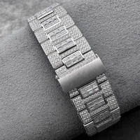 Montre de luxe de plongée sportive avec répétiteur, cadran carré lumineux, lunette pavée de diamants moissanite taille baguette, boîtier en acier inoxydable entièrement pavé de cristaux