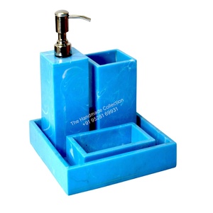 Modern Blue Resin Five-Piece Customized Shape Portable Eco-Friendly Bathroom Set Soap Dispenser <b>Toothbrush</b> <b>Holder</b> Tray Easy - Product Image 6