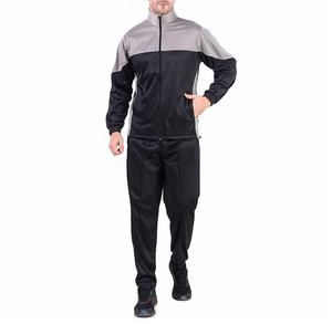 Conjunto Deportivo para Hombre en Negro y Gris, Chaqueta con Cierre Completo y Pantalones, Ropa Deportiva de Poliéster, Traje de Entrenamiento Otoñal, Corte Regular - Product Image 3