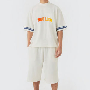 Conjunto de 2 Piezas Ligero y Moderno con Logotipo Personalizado Serigrafiado, Camisa y Pantalones Cortos Casuales de Verano para Hombre, Talla Grande - Product Image 5