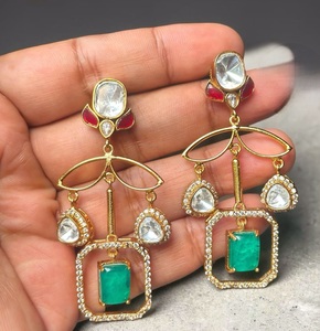 Classy High Quality Luxury Gold Plated Trendy Charm <b>Earrings</b> Moissanite Stones for Women Girls-Wedding Engagement Party Gift - Product Image 1