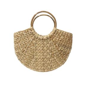 Handwoven Natural Straw Handbag with Wooden Handles Eco Friendly Summer Tote Purse - Product Image 1
