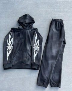 Ensemble survêtement hiver personnalisé avec sweat à capuche et pantalon de jogging, 100% coton, écologique, imprimé réversible, délavé à l'acide - Product Image 3