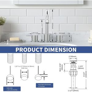 Rubinetto per lavabo bagno cromato a 2 maniglie, 8 pollici, 3 fori, con beccuccio girevole a 360 gradi e scarico a scomparsa con funzione flessibile - Product Image 6