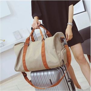 Premium Black Travel Duffle Bag Large Capacity Waterproof Oxford Weekender with Brown Contrast Straps and Padded Shoulder Strap - Product Image 5