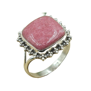 Natural Pink Rhodonite Gemstone Ring Handmade 925 Sterling Silver Vintage Boho Statement Jewelry Cushion Shape Gift for Unisex - Product Image 1