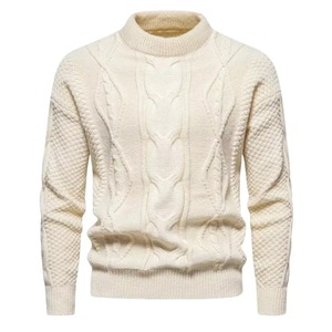 Men's Blue Crew Neck Wool Pullover Knitted Solid Color Casual Winter <b>Sweater</b> Regular Fit Anti-Pilling - Product Image 4
