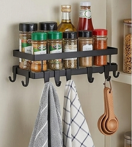 Premium Black <b>Metal</b> <b>Wall</b> Mounted <b>Cabinet</b> Rack with Sturdy Storage Shelves Holder Exclusive Design for Multipurpose Kitchenware - Product Image 4