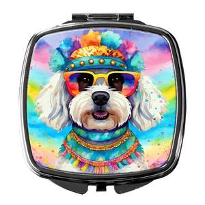 Bichon Frise Hippie Dawg Compact Folding Handheld Makeup <b>Mirror</b> Portable Pocket <b>Travel</b> Decorative <b>Mirror</b> for Women and Girls - Product Image 1