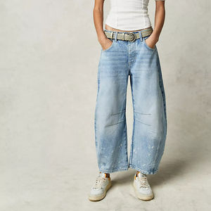 Vaqueros Asimétricos Holgados para Mujer, Pantalones Cargo de Mezclilla Elástica Transpirable con Bolsillos Sueltos, Tallas Grandes, Estilo Casual Lavado, Ropa Urbana Lavable - Product Image 3