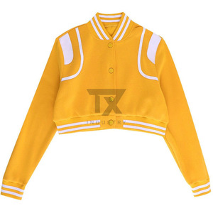 Chaqueta Varsity Corta Personalizada para Mujer, de Invierno, con Estampado en Lona, Piel de Oveja, Impresión por Descarga, Transpirable, de Lana - Product Image 4
