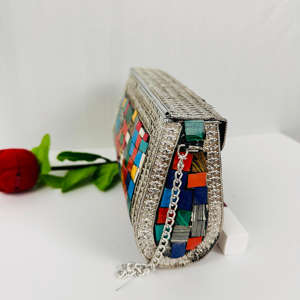 Style Antique Poli Oho Mosaïque Argent Pochette À La Main Multicolore Festival Moderne Sac À Main Vintage Mariage Sac À Bandoulière - Product Image 6