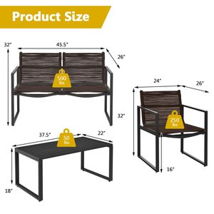 Ensemble de conversation de jardin 4 pièces en acier avec canapé et causeuse au design ergonomique – Idéal pour la cour, le bord de piscine ou le balcon - Product Image 5