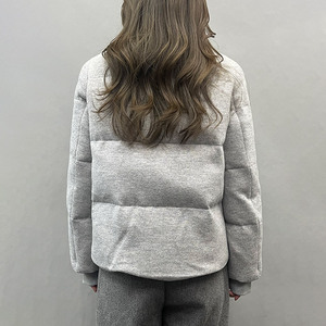 Women's Winter <b>Quilted</b> <b>Jacket</b> Stand Collar Full Sleeve Polyester Wadding Thick Warm Coat Solid Gray Color Regular Length - Product Image 2