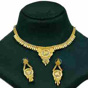 Wholesale 14K18K24K Micron Gold Plated Forming Necklaces Traditional Floral Design Fashion Jewelry & Matching Drop Earrings Set - Product Image 1