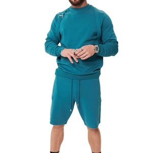 Nouveaux ensembles de shorts bleu sarcelle pour hommes, ensemble deux pièces, sweat-shirt et short décontractés, tenue confortable, streetwear d'été, meilleur design, vente chaude - Product Image 1