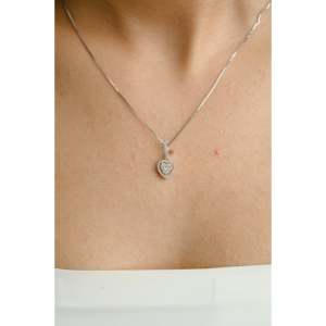 18K <b>Solid</b> White <b>Gold</b> Heart Diamond <b>Pendant</b> with Oval Emerald Pear Cut Stones - Product Image 4