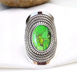 Green <b>Turquoise</b> Gemstone Vintage <b>Ring</b> 925 Silver Handmade Designer <b>Ring</b> For Her healing crystal <b>ring</b> - Product Image 3