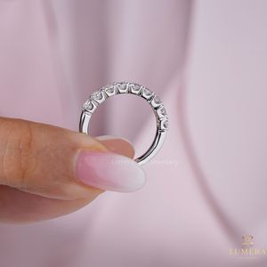 Bague demi-éternité classique en or massif avec diamants ronds, minimaliste, pour anniversaire, alliance de promesse, bijoux fins pour femme - Product Image 5