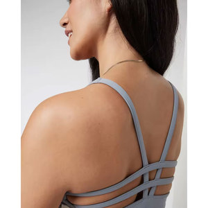 Custom Logo Sexy Light <b>Support</b> Running Vest Active Workout <b>Crop</b> <b>Top</b> Square Neckline Gym Open Back Strappy Sports Bras For Women - Product Image 6
