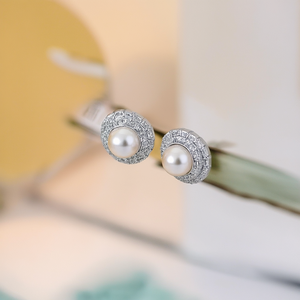 Annie CZ Designer Pearl <b>Stud</b> <b>Earrings</b>-Platinum <b>Rose</b> <b>Gold</b> & 18K <b>Gold</b> Plated Vintage Trendy Religious Style - Product Image 3