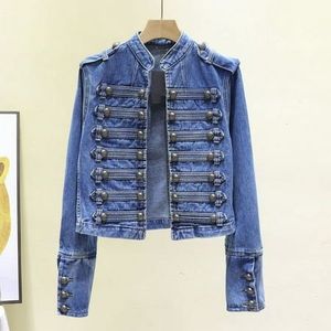 เสื้อแจ็คเก็ตยีนส์สีน้ำเงินสำหรับผู้หญิง แขนยาว ปกคอพับ ปิดด้วยซิป ระบายอากาศได้ดี ทรงสั้น เหมาะสำหรับฤดูใบไม้ร่วง - Product Image 1