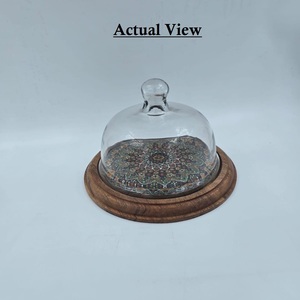 Cloche à gâteau en verre artisanal avec base en bois, présentoir à dessert, plateau de service pour pâtisseries et aliments, pour la maison - Product Image 1