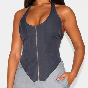Custom Corset Women <b>Tummy</b> <b>Control</b> Bodysuit Shapewear Zipper Front Firm Compression Halter Neck Jersey Spandex Nylon Daily Wear - Product Image 4