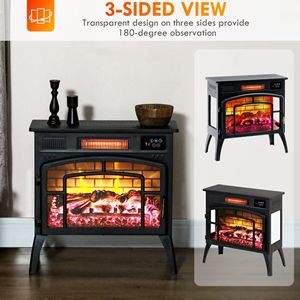 Stufa Elettrica Nera da 1500W con Fiamma Realistica e Temperatura Regolabile, Riscaldatore a Infrarossi Moderno - Product Image 5