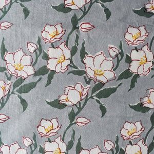 Best Price Hand Block Printed on 100% Cotton 5 Yard Fabric SANGANER Camellia <b>Snow</b> Dusk Breathable Woven Cotton Home Textile - Product Image 3