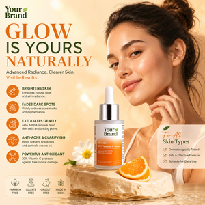 Private Label Vitamin C AHA BHA <b>Face</b> <b>Serum</b> with Hyaluronic Acid for Brightening and Exfoliating Skin Care - Product Image 5