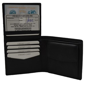 Bifold Genuine Leather Men's <b>Wallet</b> with Credit <b>Card</b> Slots and ID Window 6 Inch Black - Product Image 6