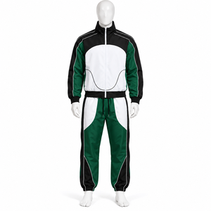 Ensemble de survêtement pour homme, couleur noire, blocs de couleurs, coupe-vent à fermeture éclair intégrale, col montant, pantalon de jogging - Product Image 6