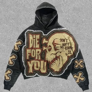 Sudadera con capucha negra de moda, estilo crop, con estampado de calavera gótica y lavado ácido, unisex, de manga larga, estilo vintage, para streetwear. - Product Image 6