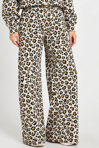Conjunto de Sudadera con Capucha y Pantalones Anchos con Estampado de Leopardo Blanco y Amarillo para Mujer, Manga Larga, Cierre de Cremallera, Cintura Elástica, Estilo Casual - Product Image 6