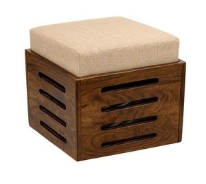 Slatted Top Solid Wood Coffee Table with 4 <b>Cushioned</b> Stools | Space Saving Nested Center Table | Jodhpur Export - Product Image 5