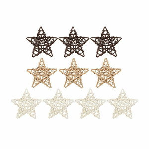 Juego de estrellas navideñas de mimbre hechas a mano en colores marrón oscuro natural y blanco, perfecto para decoración navideña y mesa festiva. - Product Image 1