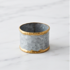 Galvanized Metal <b>Napkin</b> Ring With Hammered Gold Trim Round <b>Silver</b> <b>Napkin</b> Holder For Table Decoration - Product Image 2