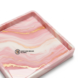 Luxury Pink Marble Resin Serving <b>Tray</b> with Gold Veins Modern Square Decorative <b>Vanity</b> <b>Tray</b> Handmade Carrara Style Resin Plat - Product Image 2