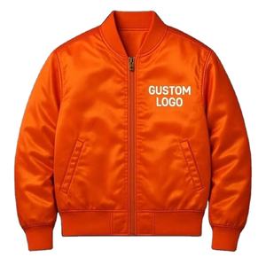 Blouson bomber en satin orange pour homme, logo personnalisé, blouson varsity élégant, blouson de baseball en satin pour l'automne, blouson pour lycée et université - Product Image 1
