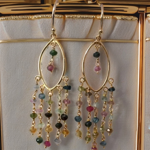 ต่างหูห่วงทอง 14k/18k ดีไซน์สวยงามประดับพลอยทัวร์มาลีนรูปแตงโม สไตล์ชาติพันธุ์ น้ำหนักปรับแต่งได้ เหมาะสำหรับงานแต่งงาน - Product Image 1