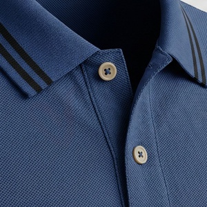 Polo à manches courtes pour homme, bleu marine, couleur unie, tricot piqué, décontracté, respirant, coupe classique, boutons - Product Image 4