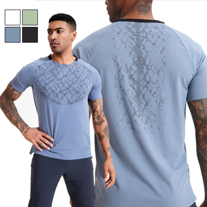 T-shirt de sport décontracté pour homme à col en V brodé, séchage rapide, respirant, manches courtes, en tissu tricoté, design uni pour la course à pied - Product Image 6