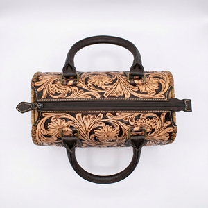 Nouveau sac de voyage mini Speedy en cuir véritable 100% imperméable, fabriqué en Inde, avec des motifs floraux gravés à la main, fermeture à glissière - Product Image 2