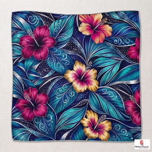 Élégant foulard carré imprimé sur mesure effet soie, léger, fabricant OEM ODM, produits textiles personnalisés Hawaï - Product Image 1