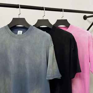 เสื้อยืดคอกลมแขนสั้นผ้าคอตตอนหนา 270 กรัม สำหรับผู้ชาย ทรงโอเวอร์ไซส์ ล้างสีแบบแอซิดวอช สไตล์สตรีทแวร์ สามารถสั่งทำได้ - Product Image 1