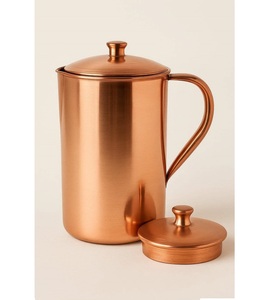 Carafe à eau antique en cuivre pur à col haut, carafe à vin artisanale en cuivre pur avec poignée en laiton - Product Image 6