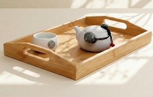 <b>Bamboo</b> Rectangle Decorative Tray With Handle Minimalist Design Plant Theme Serving Tray Rectangle Acacia Wooden Food Drink Tray - Product Image 5